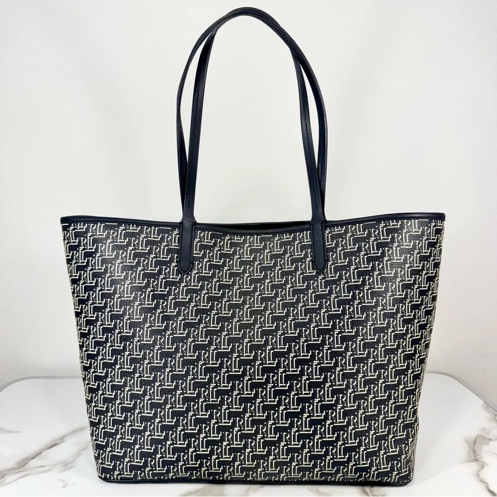 Ralph Lauren Collins Coated Canvas Monogram Large Handbag Purse Shoulder Bag - Picture 9 of 14